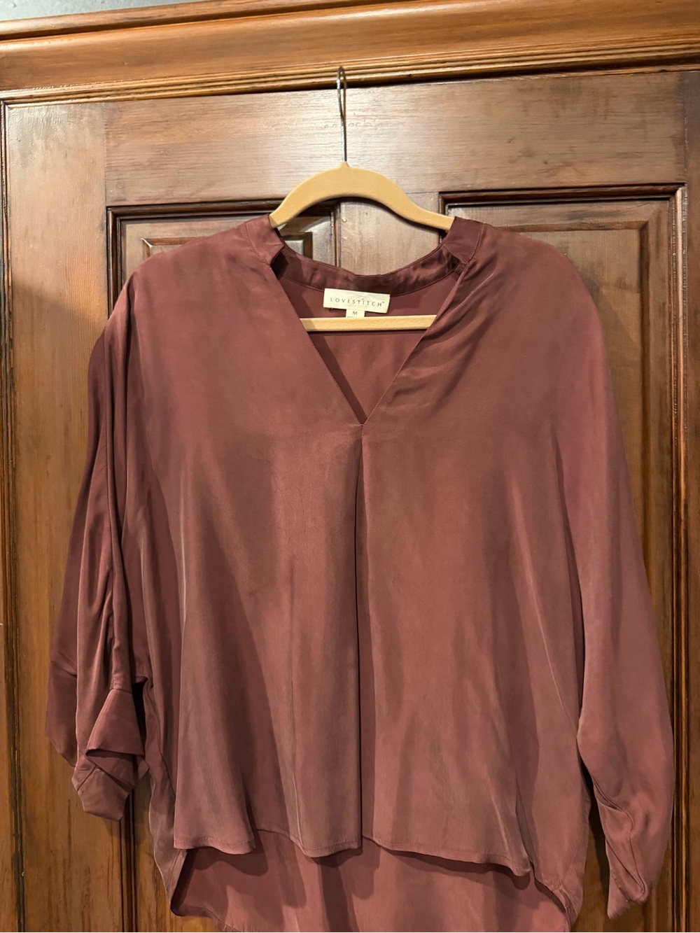 Lovestitch Mauve 3 quarter sleeve silk V-Neck Blouse